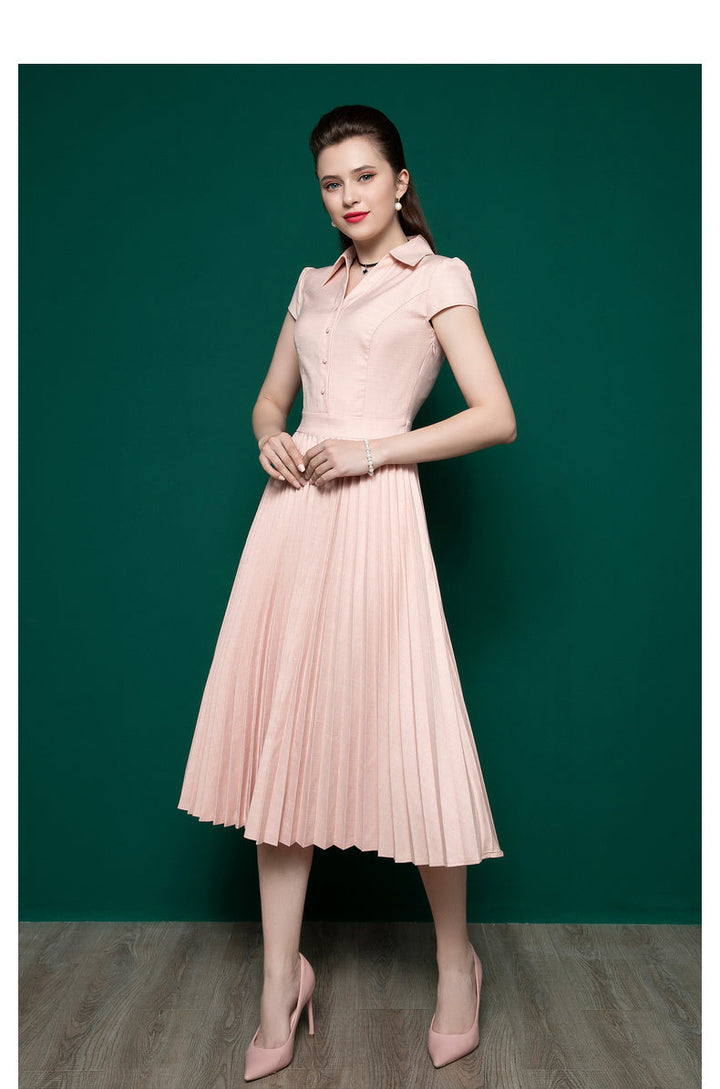 French Style Polo Collar Women's Pleated Skirt Dress| All For Me Today