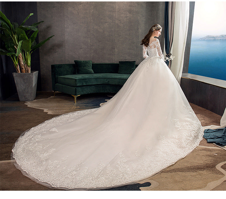 Full Sleeve Illusion Lace Embroidery Plus Size Bridal Dress | All For Me Today
