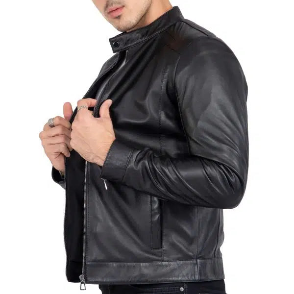 Genuine Black Leather Men's Motorcycle Slim Fit Jacket | All For Me Today