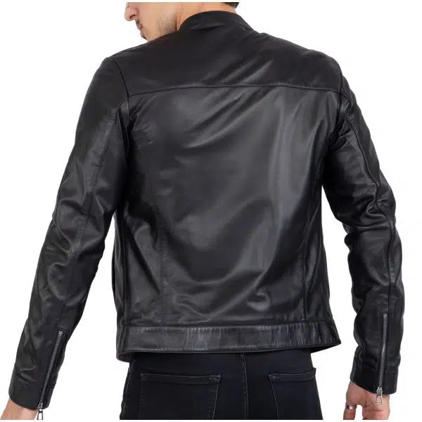 Genuine Black Leather Men's Motorcycle Slim Fit Jacket | All For Me Today