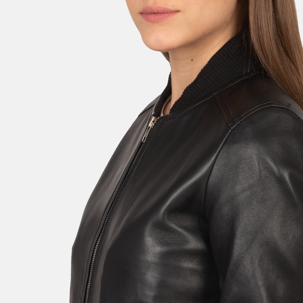 Genuine Black Leather Women's Bomber Jacket | All For Me Today