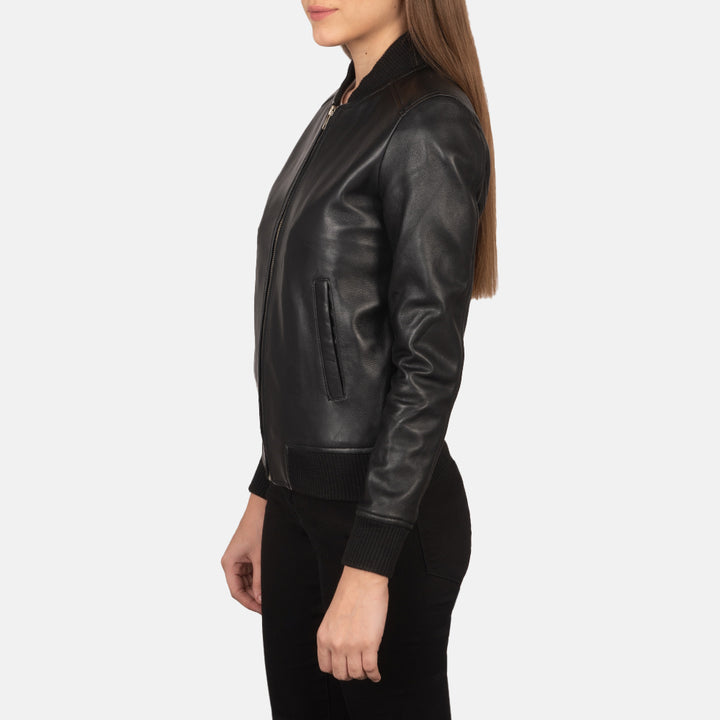 Genuine Black Leather Women's Bomber Jacket | All For Me Today