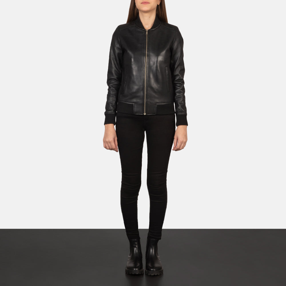 Genuine Black Leather Women's Bomber Jacket | All For Me Today