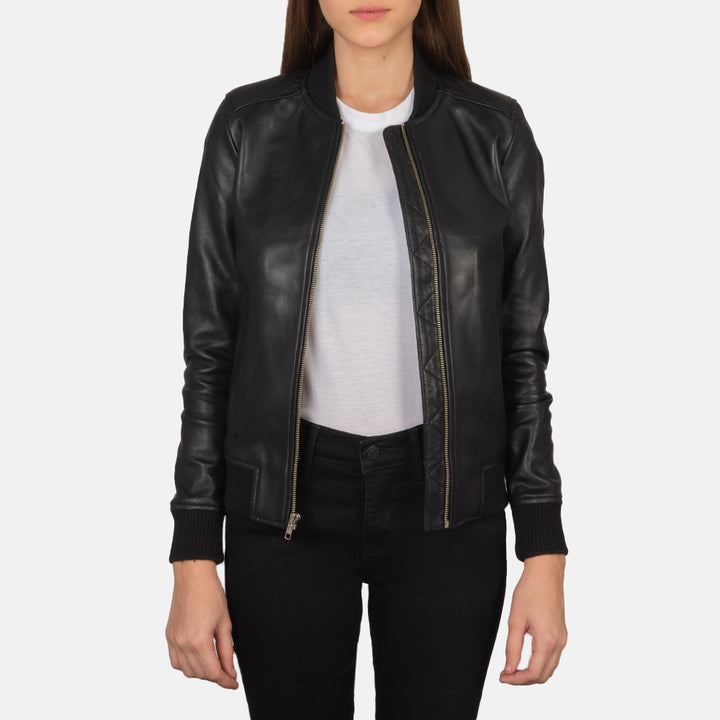 Genuine Black Leather Women's Bomber Jacket | All For Me Today