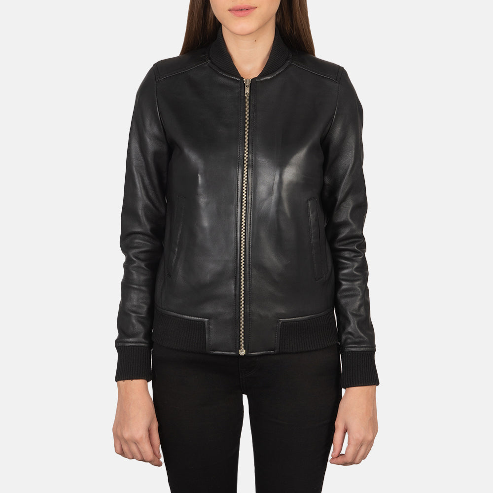 Genuine Black Leather Women's Bomber Jacket | All For Me Today