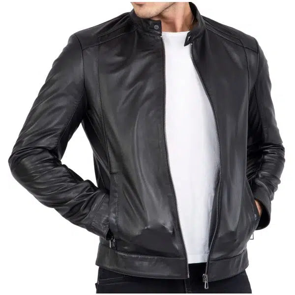 Genuine Black Leather Men's Motorcycle Slim Fit Jacket| All For Me Today