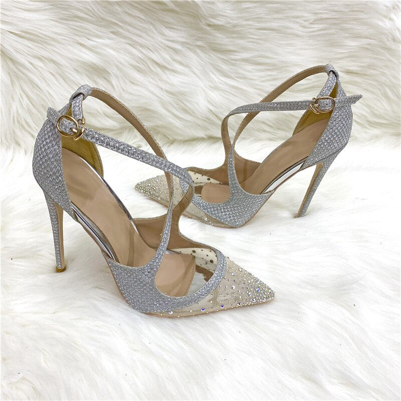 Glitter Sequined Cross Strap Women's High Heel Pumps | All For Me Today