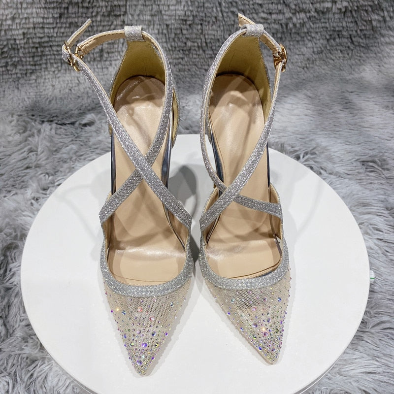 Glitter Sequined Cross Strap Women's High Heel Pumps | All For Me Today