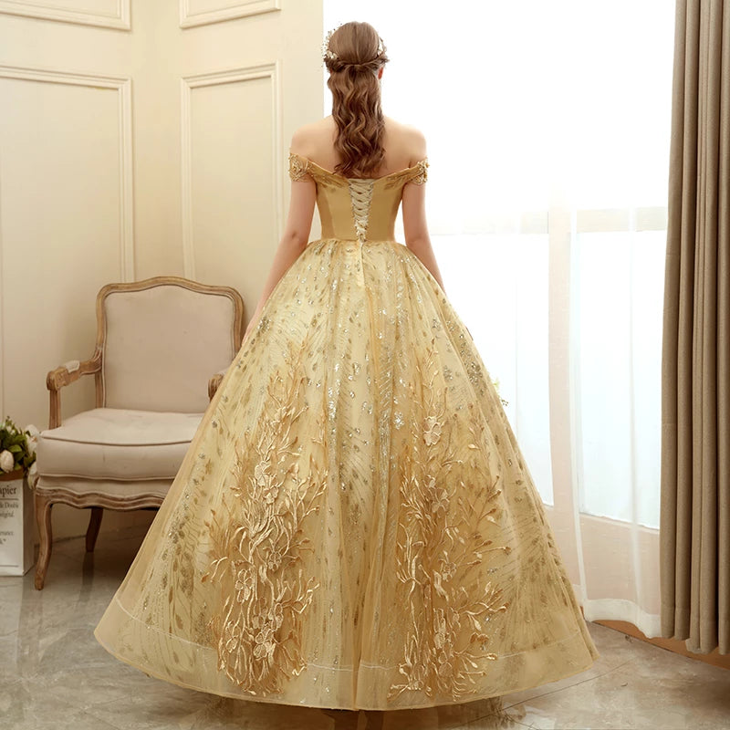 Gold Quinceanera Sparkly Sequined Beaded Party Gown | All For Me Today