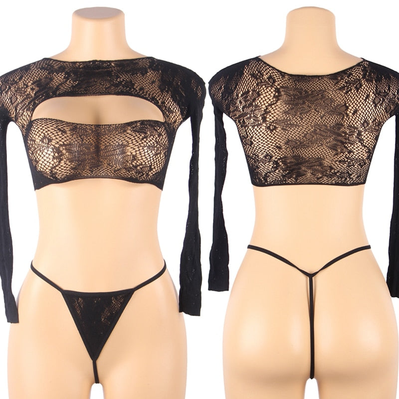 Open Transparent Chest Erotic Floral Fishnet Bra And Panty Set| All For Me Today
