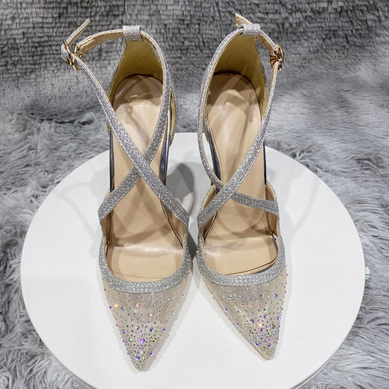 Glitter Sequined Cross Strap Women's High Heel Pumps| All For Me Today