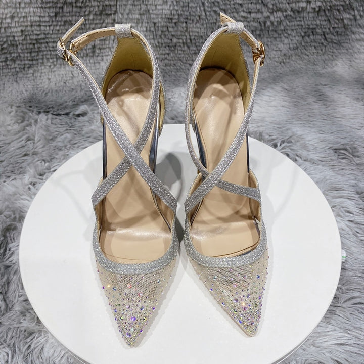 Glitter Sequined Cross Strap Women's High Heel Pumps| All For Me Today