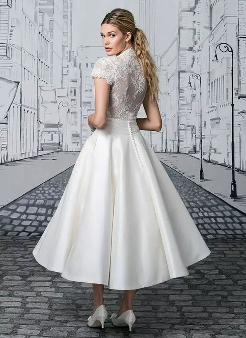 Princess Cap Sleeve Short Bridal Dress| All For Me Today