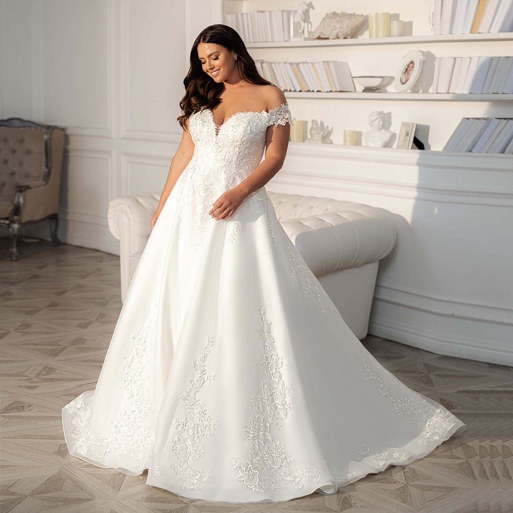 Off The Shoulder Plus Size Women's Wedding Gown| All For Me Today