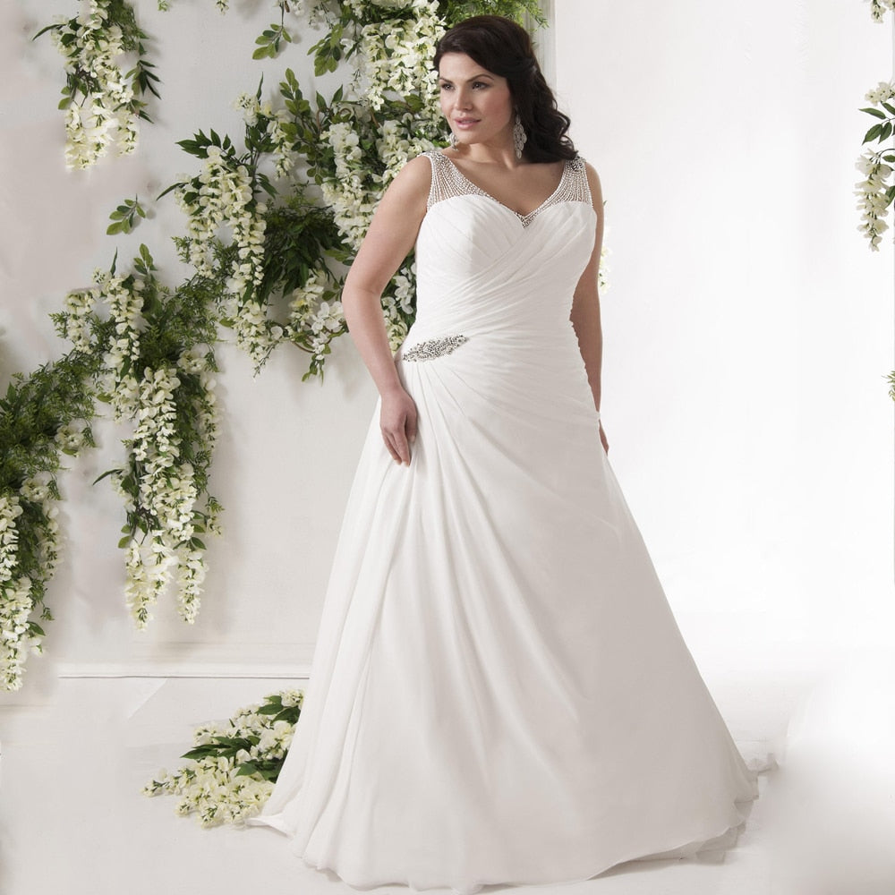 Double V Neck Plus Size Women's Wedding Dress| All For Me Today