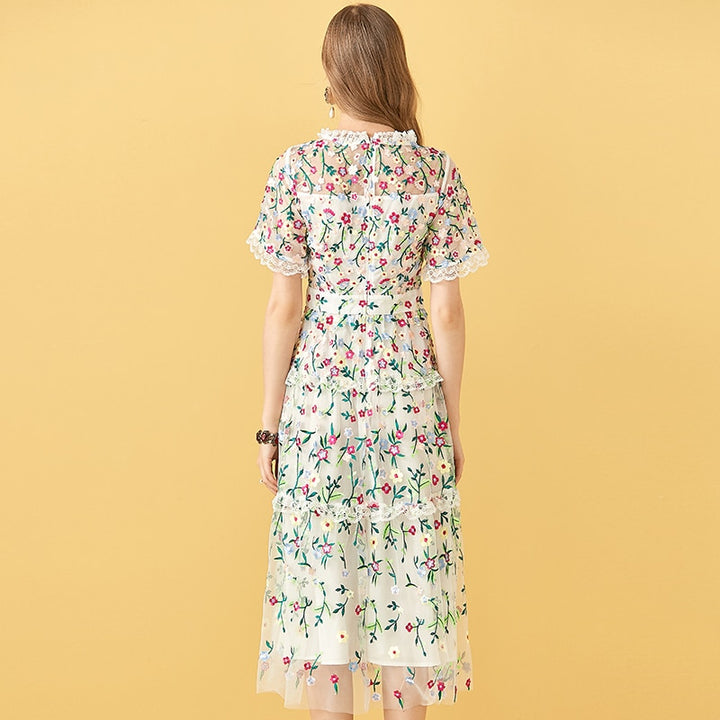 Mesh Flowers Embroidery Women's Midi Dress| All For Me Today