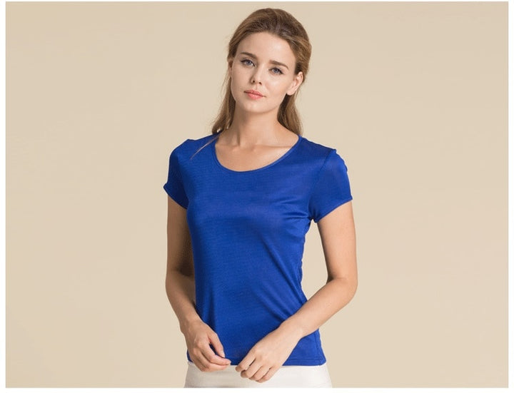 Short Sleeve Scoop Neck Women's Real Silk T-shirt| All For Me Today