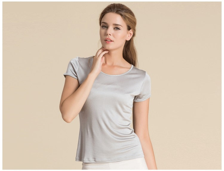 Short Sleeve Scoop Neck Women's Real Silk T-shirt| All For Me Today
