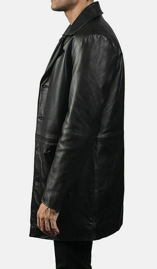 Handmade Black Leather Trench Coat For Men's | All For Me Today