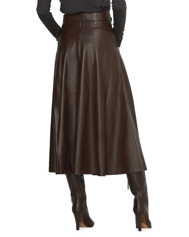 Handmade Genuine Lambskin Leather Women's Mid Calf Skirt | All For Me Today