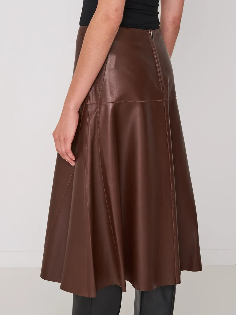 Handmade Genuine Leather Women's A-Line Skirt | All For Me Today