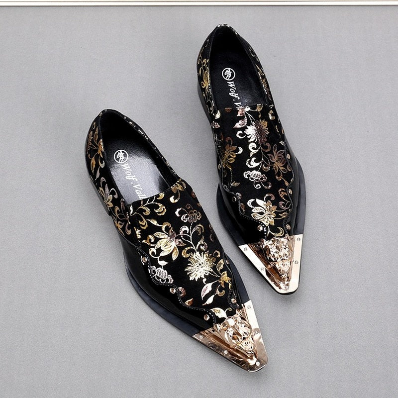 Handmade Golden Flowers Men's Party Shoes| All For Me Today