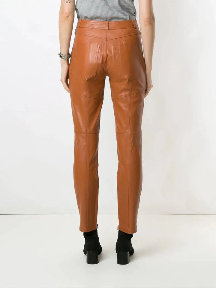 Handmade Lambskin Leather Women's Slim Fit Pants | All For Me Today