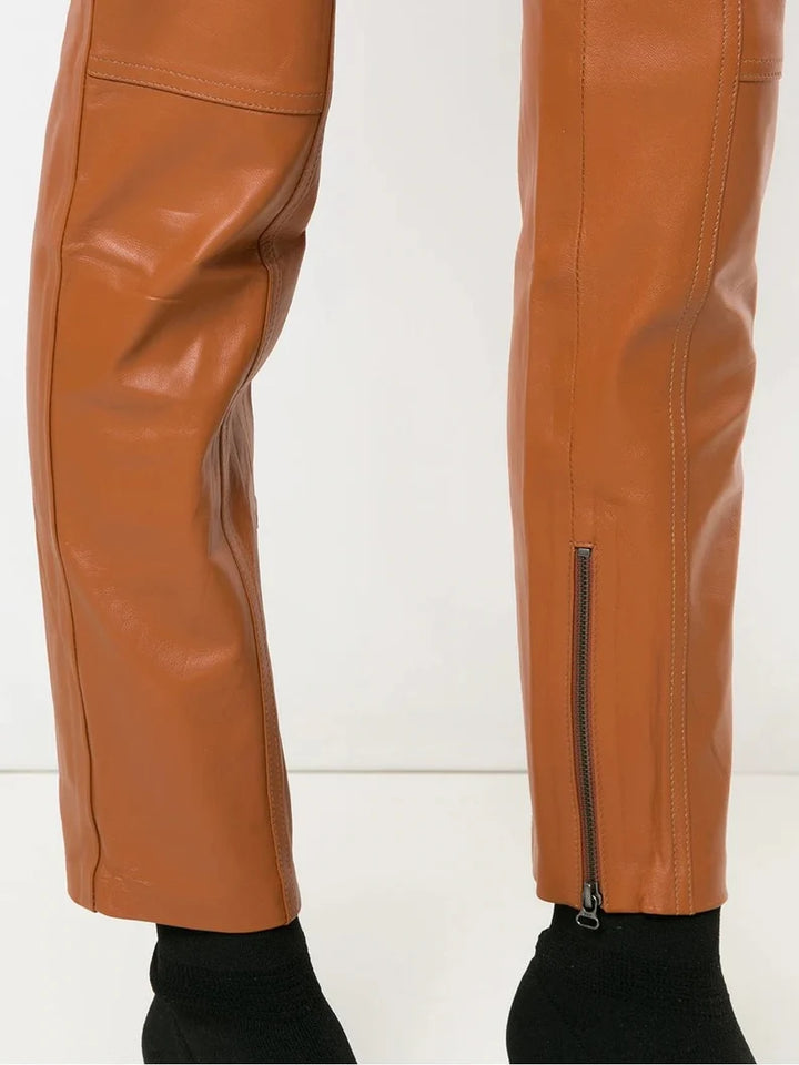 Handmade Lambskin Leather Women's Slim Fit Pants | All For Me Today