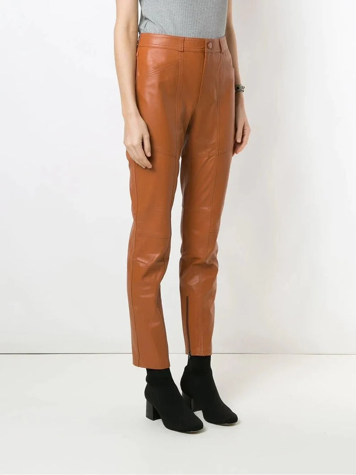 Handmade Lambskin Leather Women's Slim Fit Pants | All For Me Today