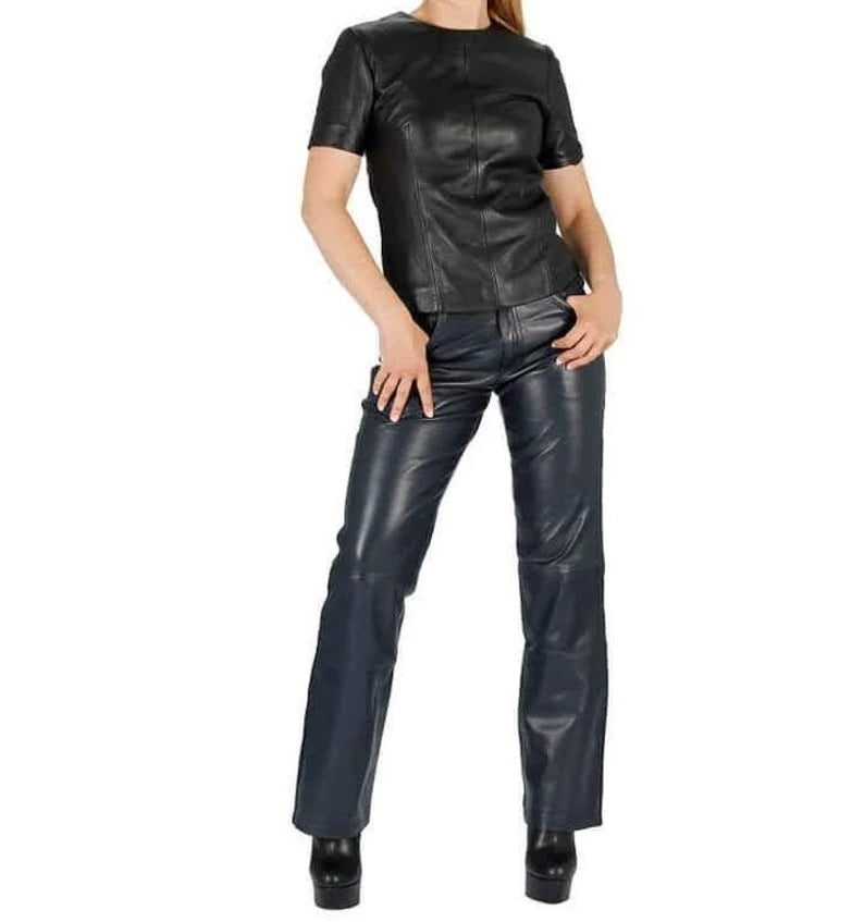 Handmade Lambskin Leather Women's Slim Fit Pants | All For Me Today