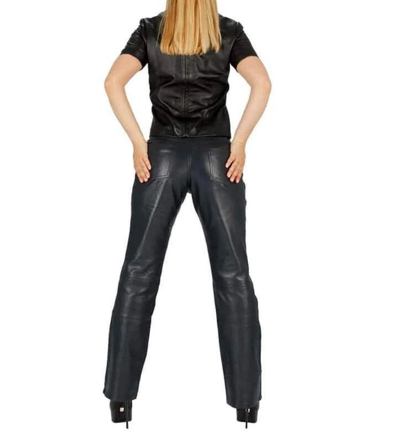 Handmade Lambskin Leather Women's Slim Fit Pants | All For Me Today