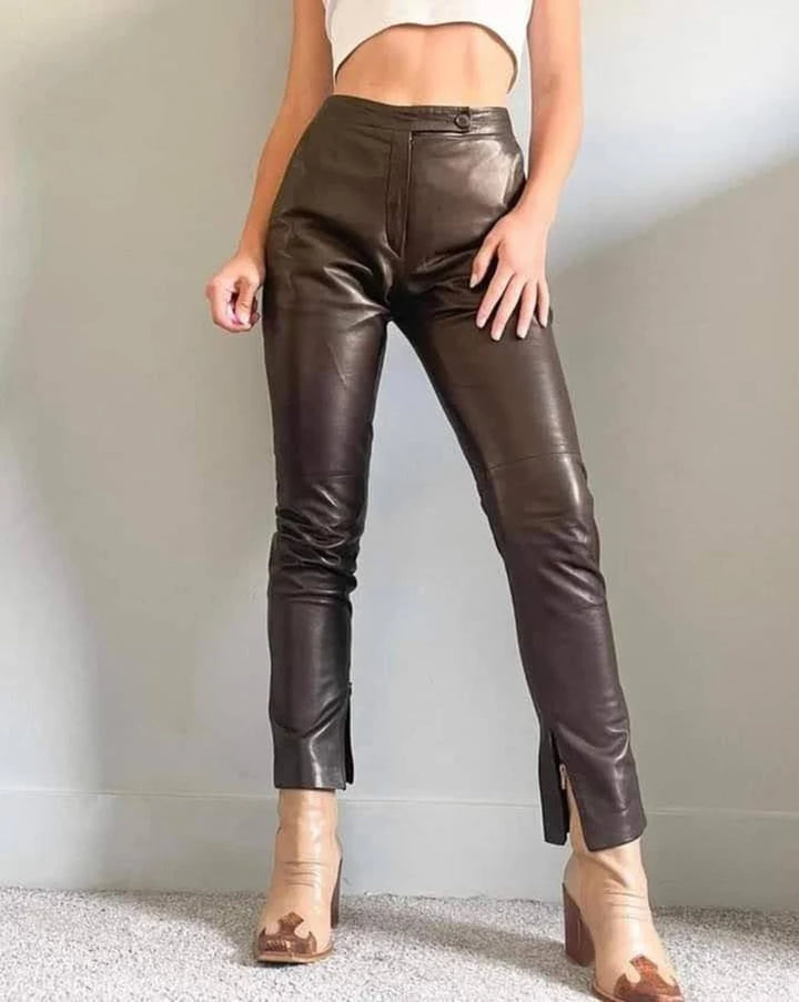 Handmade Lambskin Leather Women's Wide Leg Pants | All For Me Today