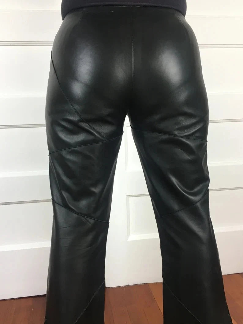 Handmade Lambskin Leather Women's Wide Leg Pants | All For Me Today