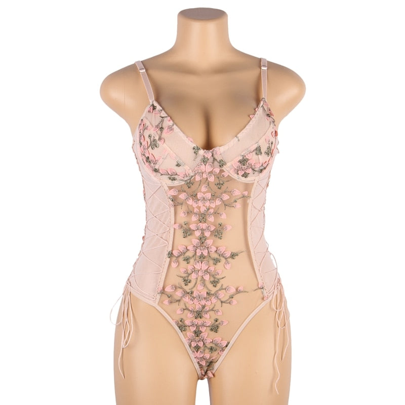 Lace Up Embroidered Plus Size Women's Lingerie| All For Me Today