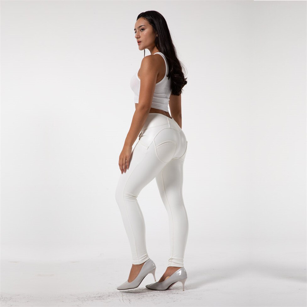 High Waist Stretch Leather Women's White Pants| All For Me Today