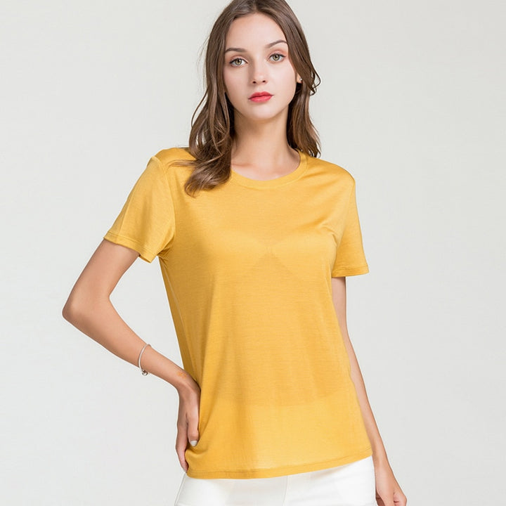 Round Neck Mulberry Silk Women's T-shirt| All For Me Today