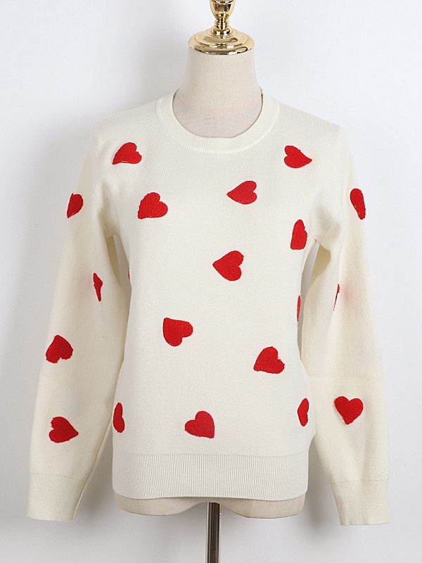 Heart Embroidery Women's O-Neck Sweater | All For Me Today