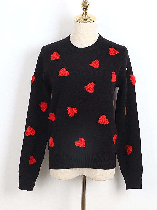 Heart Embroidery Women's O-Neck Sweater | All For Me Today