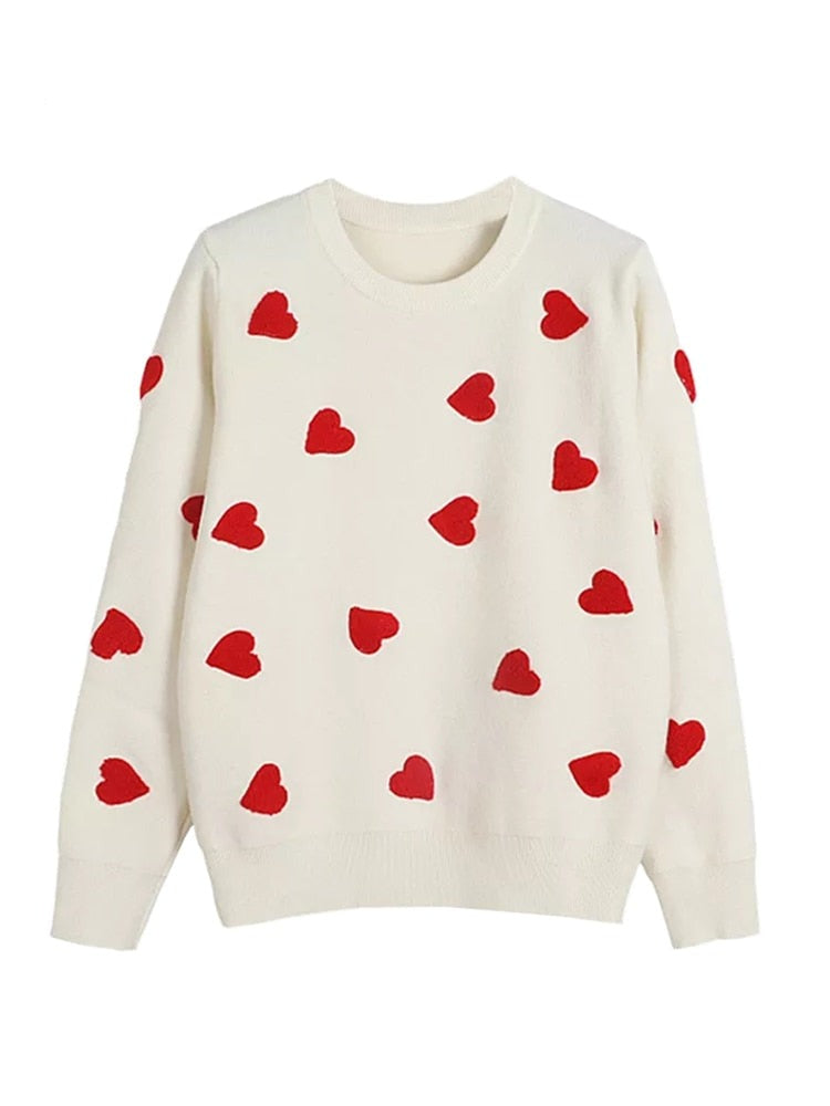 Heart Embroidery Women's O-Neck Sweater| All For Me Today