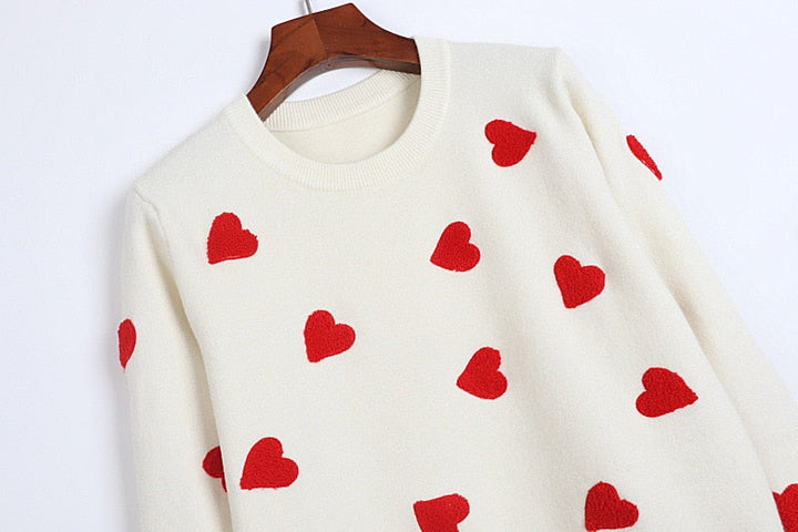 Heart Embroidery Women's O-Neck Sweater | All For Me Today