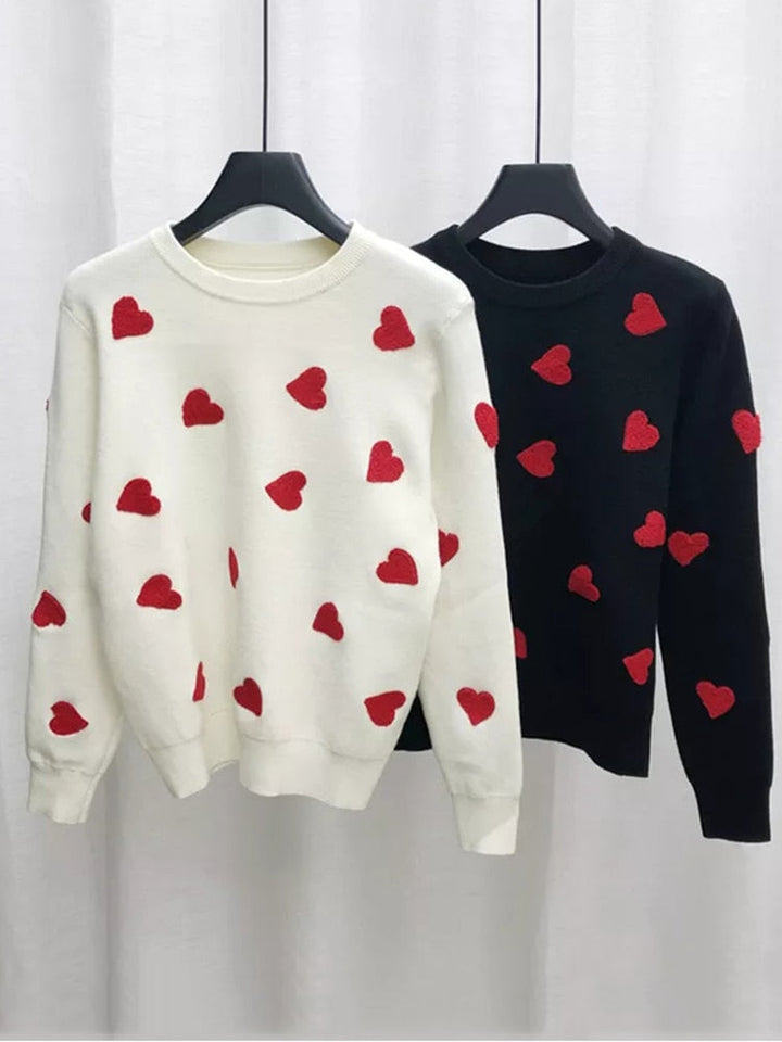 Heart Embroidery Women's O-Neck Sweater | All For Me Today