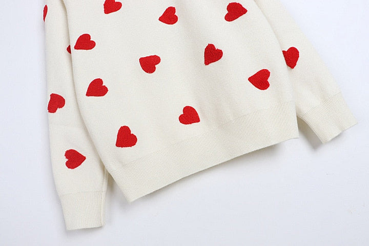 Heart Embroidery Women's O-Neck Sweater| All For Me Today