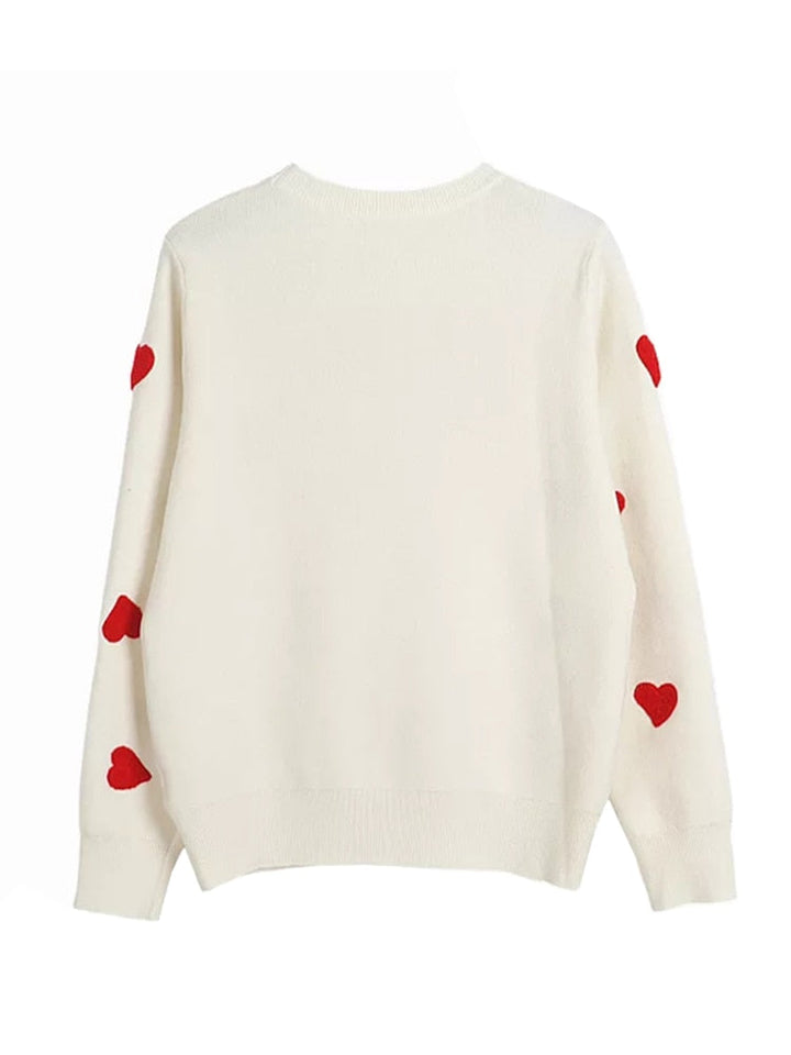 Heart Embroidery Women's O-Neck Sweater | All For Me Today