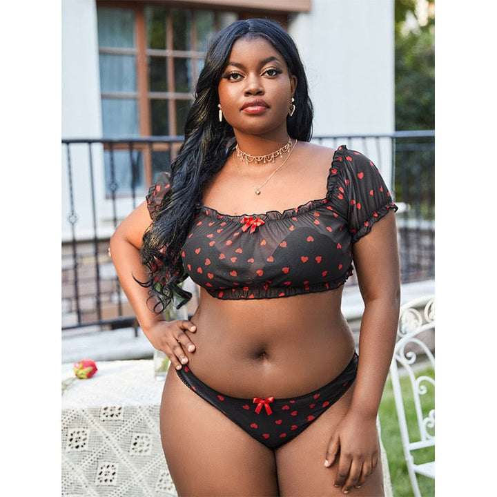 Heart Print One-Shoulder Bra Panties Suit | All For Me Today