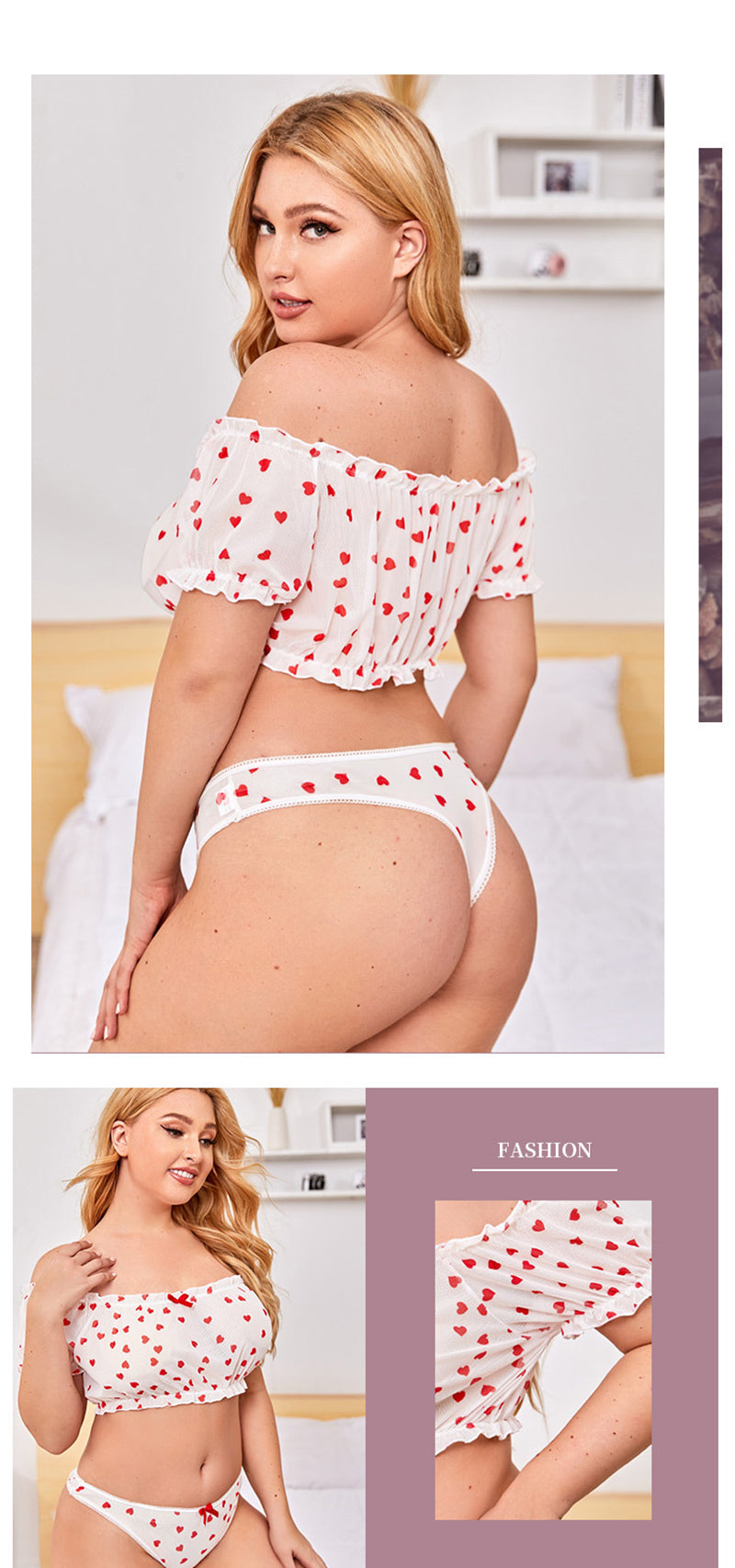 Heart Print One-Shoulder Bra Panties Suit | All For Me Today