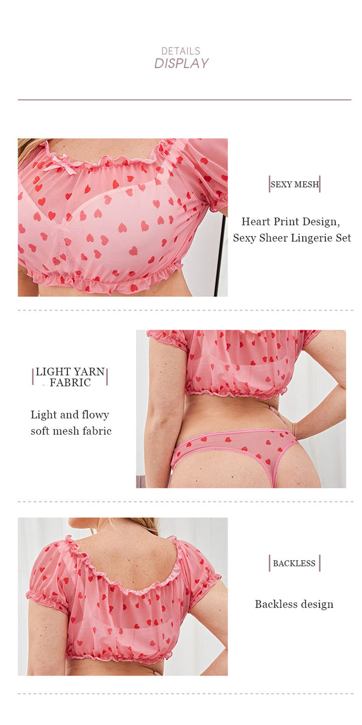 Heart Print One-Shoulder Bra Panties Suit | All For Me Today