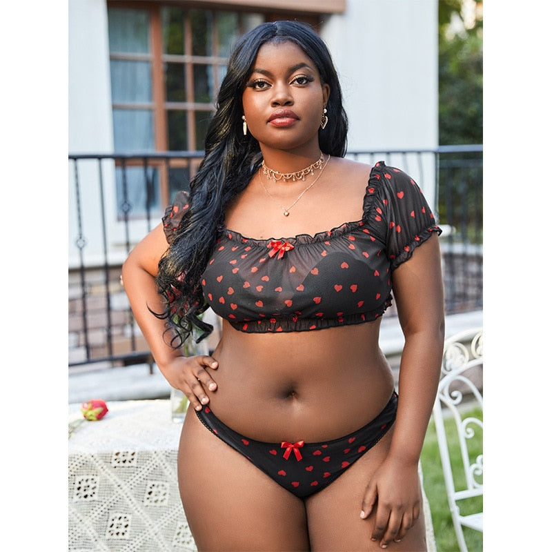 Heart Print One-Shoulder Bra Panties Suit| All For Me Today