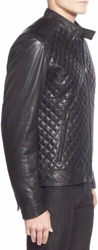 High Quality Men's Black Leather Biker Quilted Jacket | All For Me Today