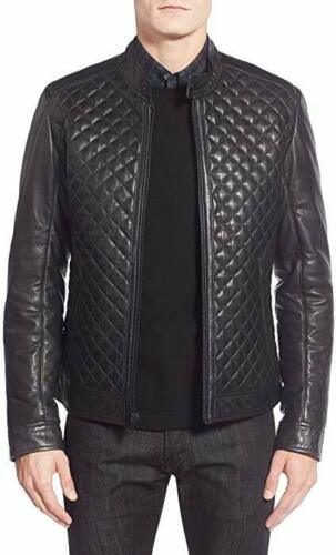 High Quality Men's Black Leather Biker Quilted Jacket | All For Me Today