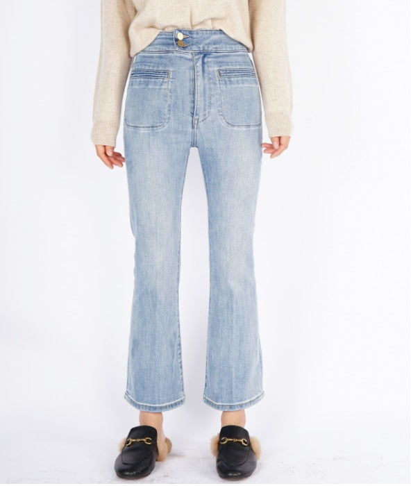 High Waist Slim Flared Women's Denim Pants | All For Me Today